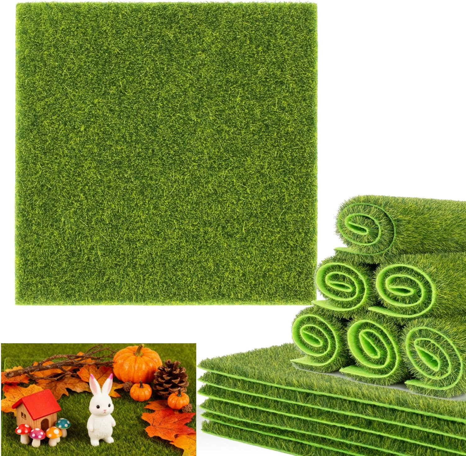 6pcs Square Faux Grass Mats 5.9″x5.9″ Artificial Turf for Crafts & Decor