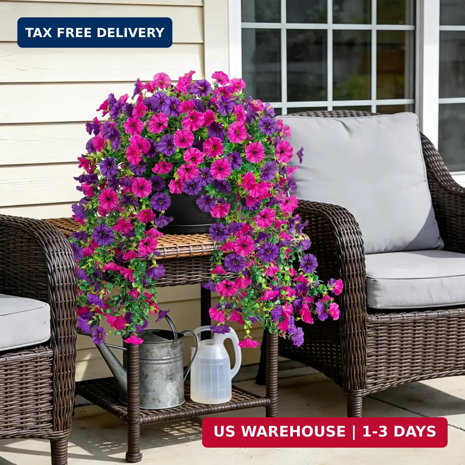 2 Bundles Artificial Hanging Morning Glory Flowers UV Resistant Outdoor