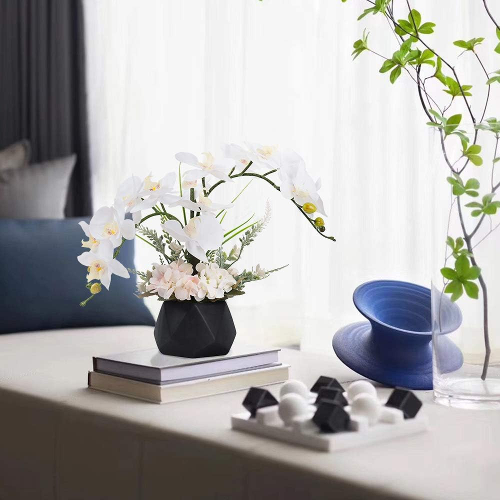 Real Touch White Orchid in Black Vase – Elegant Table Centerpiece Decor