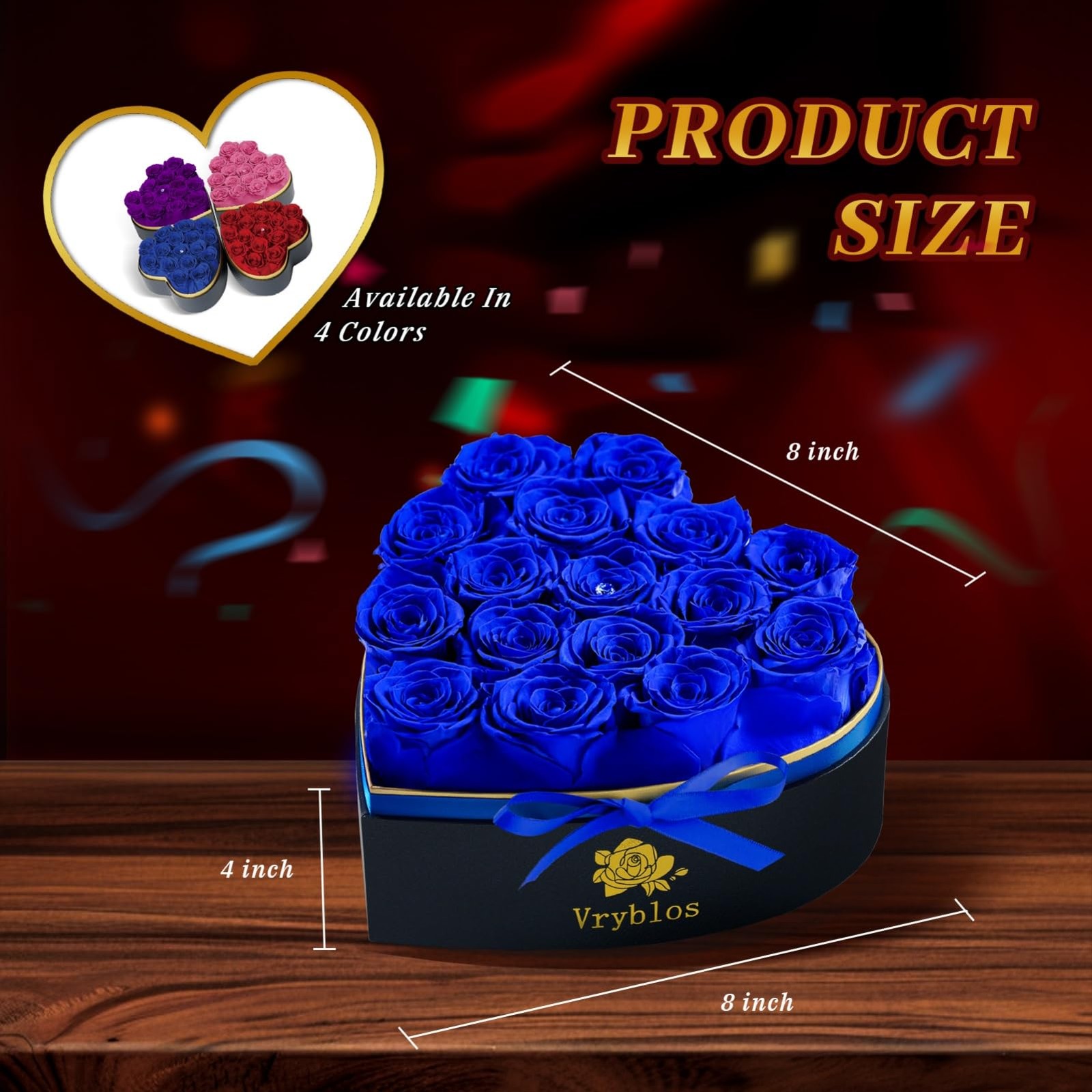 Vryblos Forever Blue Roses in a Box Heart Shaped 16 Preserved Flowers for
