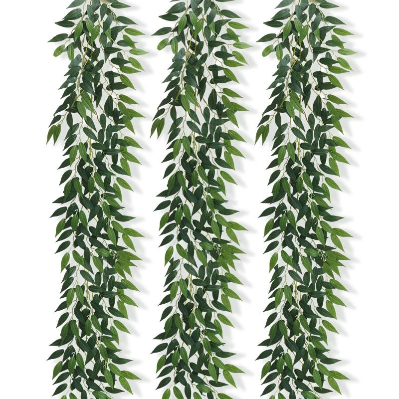 3 Strands Italian Ruscus Artificial Vines, 39″ Silk Vine Garland with Green L…