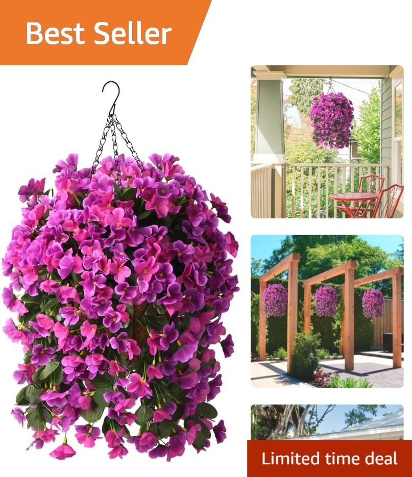 Stylish Artificial Flowers Hanging Basket – Perfect for Patio and Home Accents