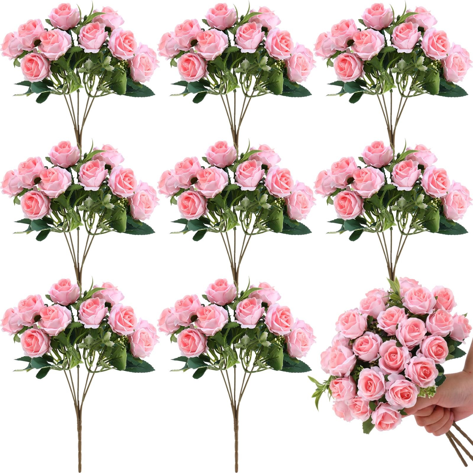 8 Pack 12 Inch Wedding Bouquets for Bride Bridesmaid Red Artificial Rose Bouq…