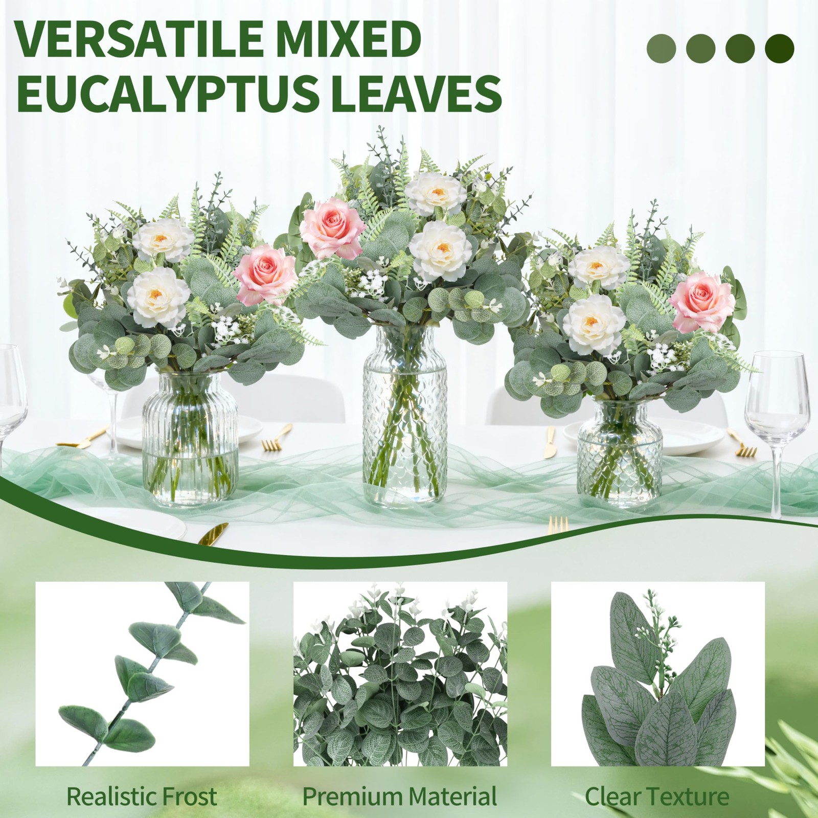150 Pcs 7 Kinds Mixed Artificial Eucalyptus Leaves Stems Bulk, Fake Greenery …