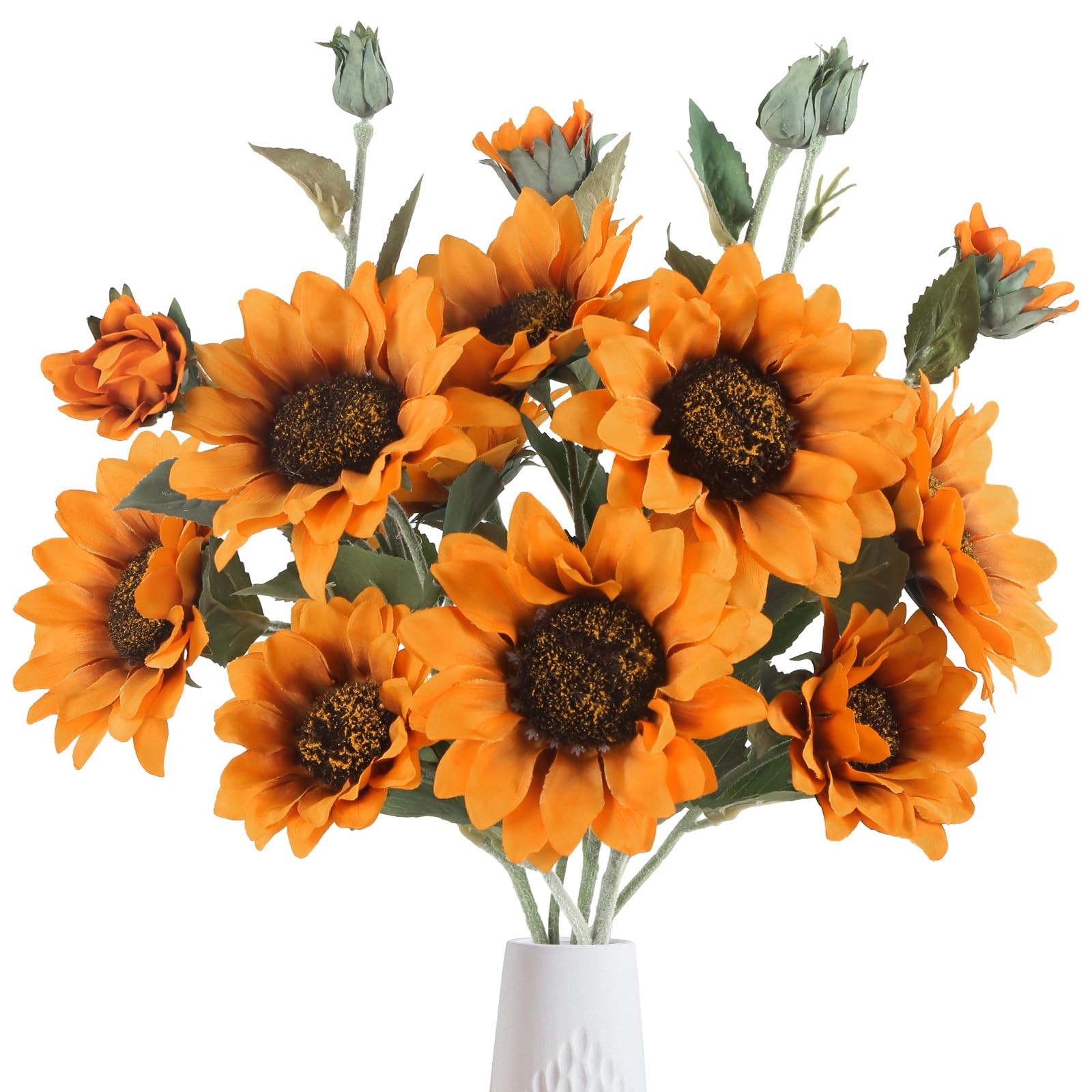 Artificial Sunflower Flowers Orange Faux Sunflowers with Long Stems 3pcs Fake