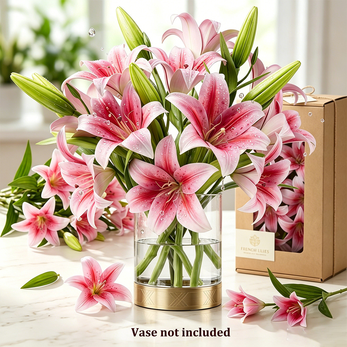 6PCS Artificial Lilies Set with 12 Heads Fully Bloomed Lilies 6 Buds Short Stem