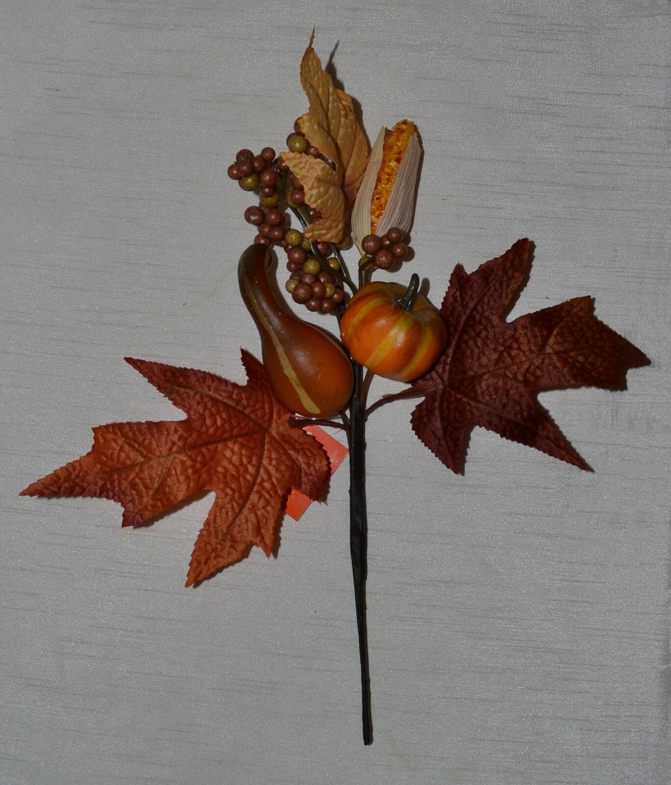 Set of 2 Silk Fall Leaf Artificial Pumpkin Gourd Berry Corn Pick~Thanksgiving