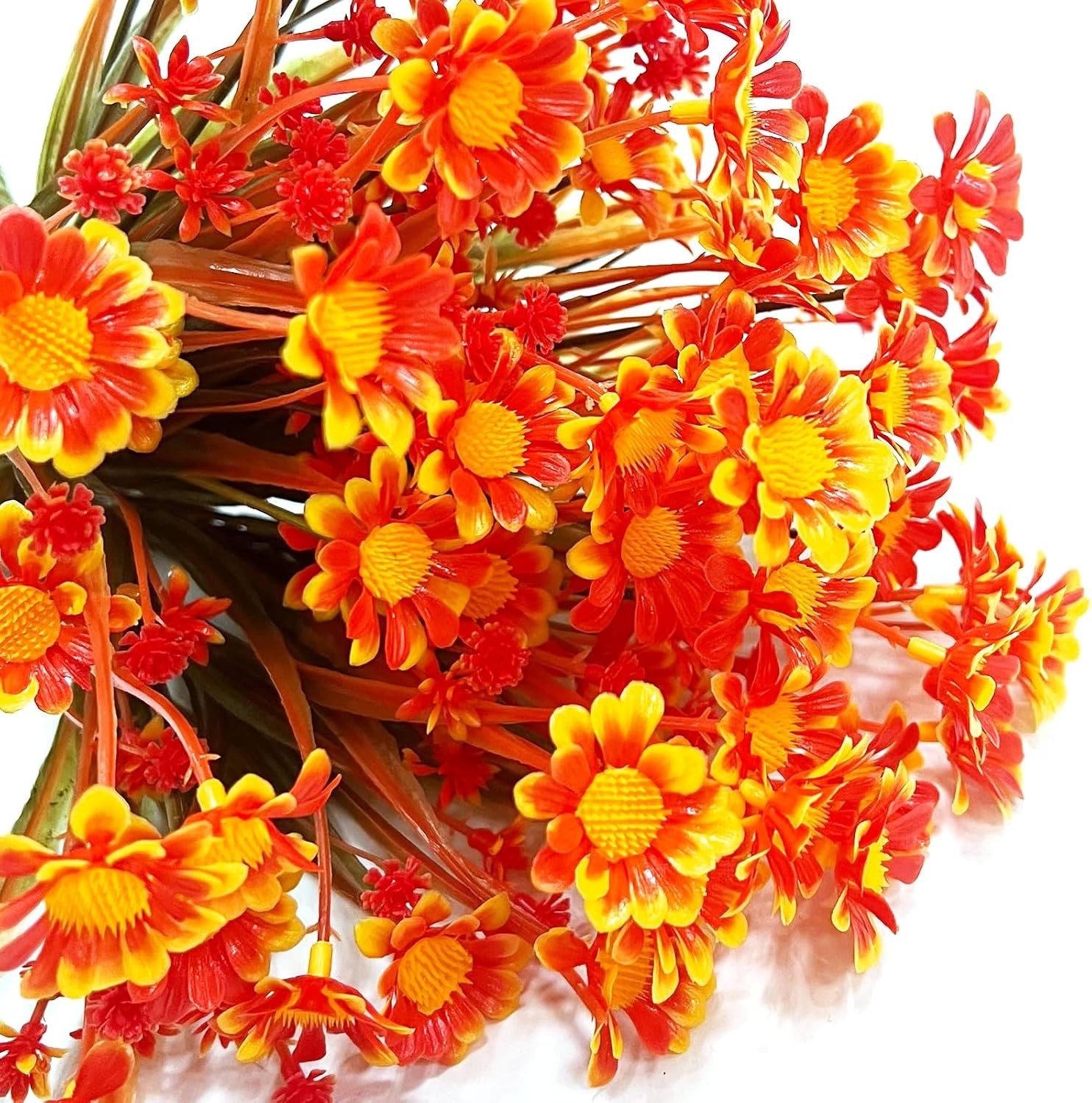 8 Bundles Artificial Mums for Outdoors Fall Flowers UV Resistant Fall Decor |