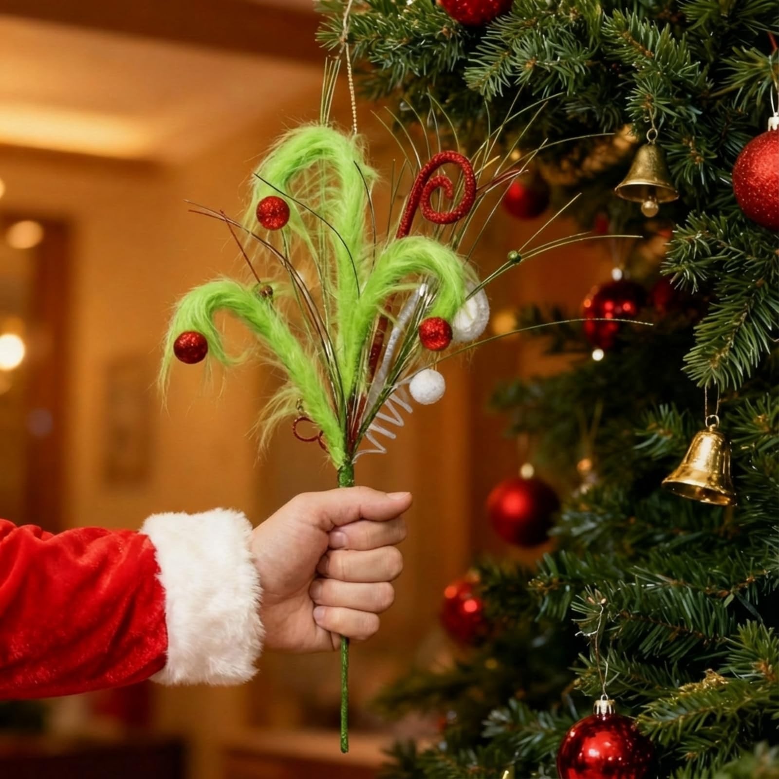6 Pcs 20 Inch Whimsical Lime Green Furry Curly Christmas Tree Picks and Spray…