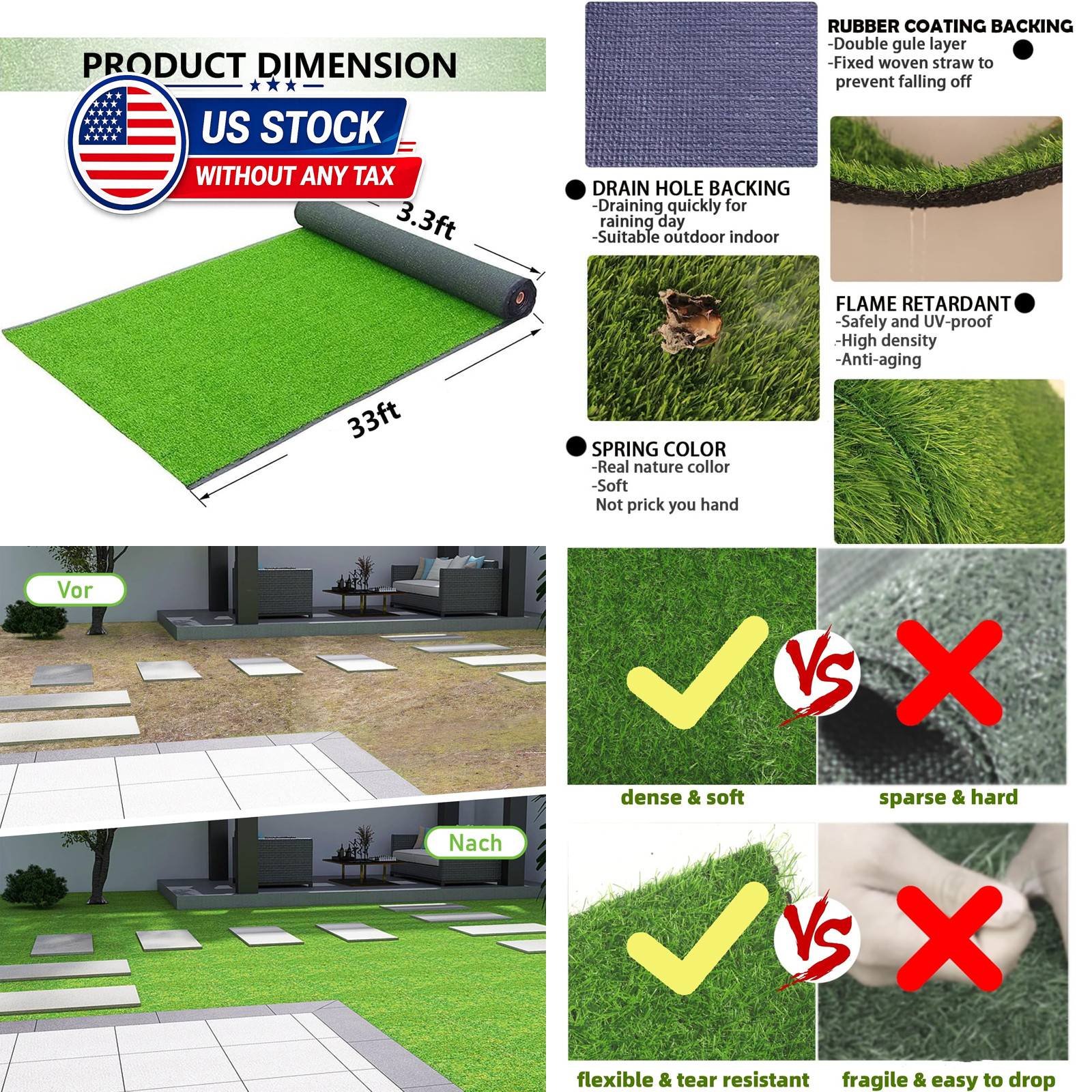 Artificial Grass Turf Rug, 3.3ft x 33 ft Large Realistic Grass Lawn Carpet