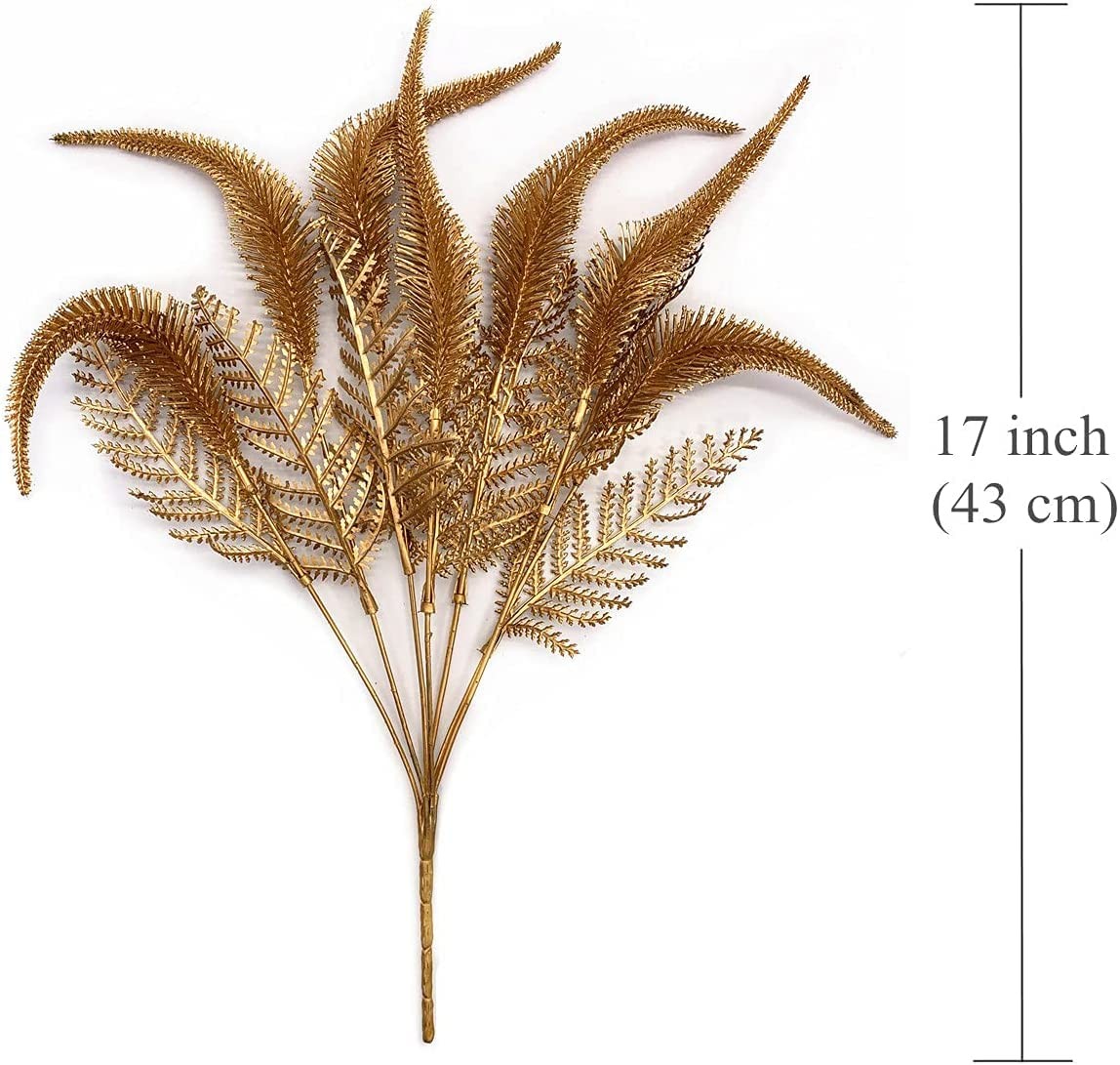 Artificial Golden Flowers Decoration, Plastic Grass Faux Boston Fake Fern Gol…