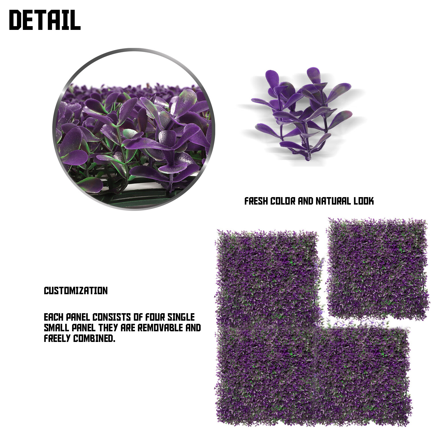 20×20″ Artificial Faux Purple Peanuts Greenery Fence Screen Wall Decor Panel
