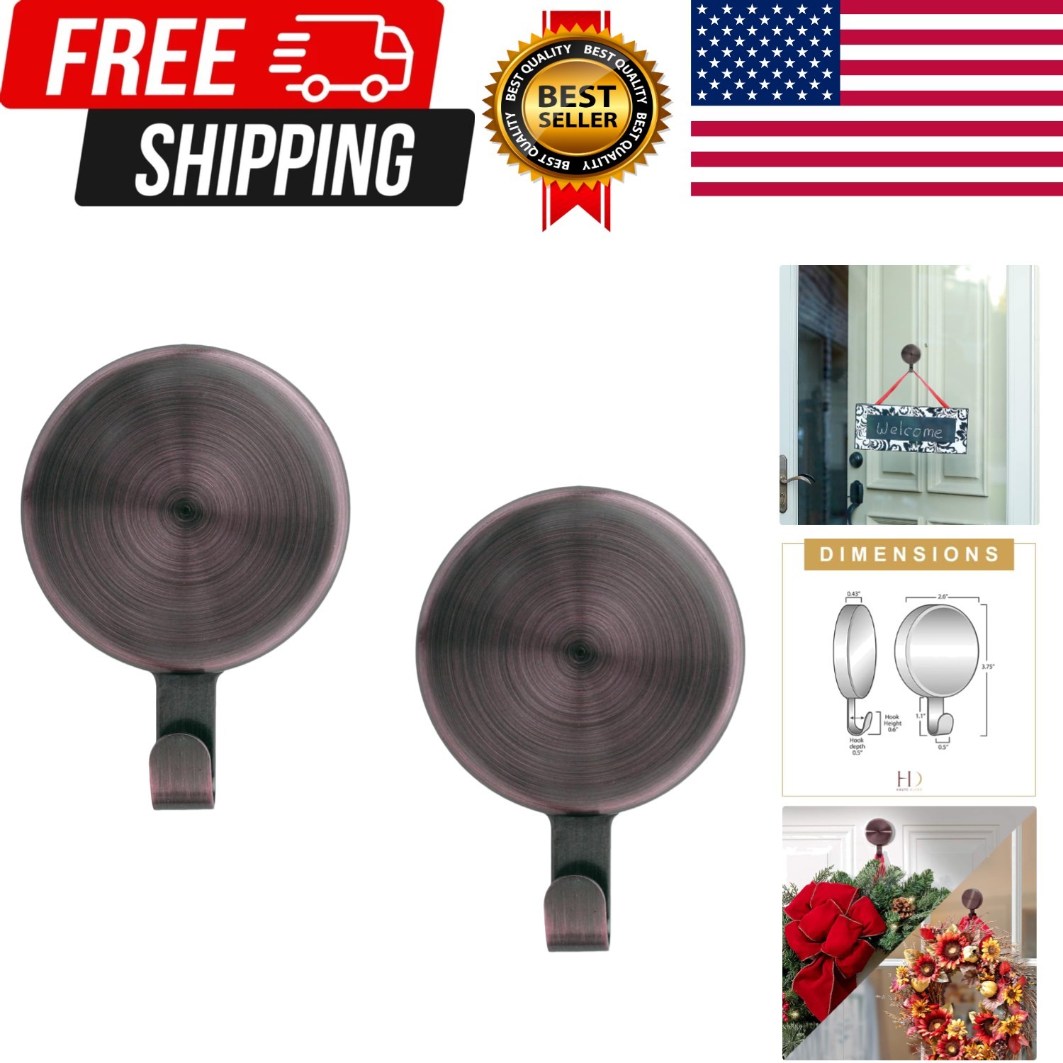 Attract Magnetic Wreath Hanger Oil-Rubbed Bronze – Set of 2 Magnets – for 2 M…