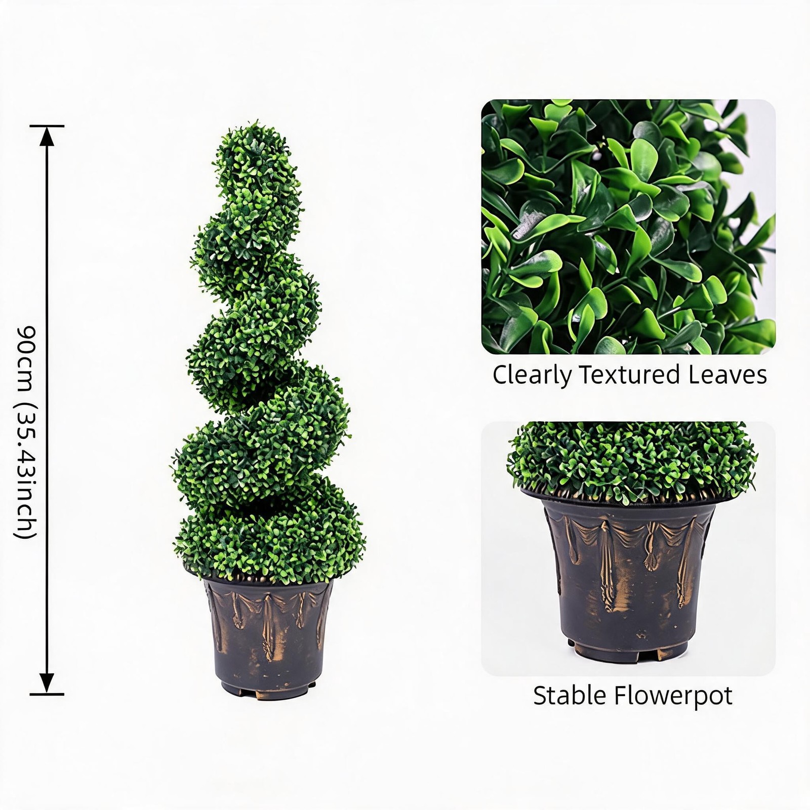 35in Artificial Boxwood Spiral Tree Green Topiary Plant for Indoor/Outdoor Decor