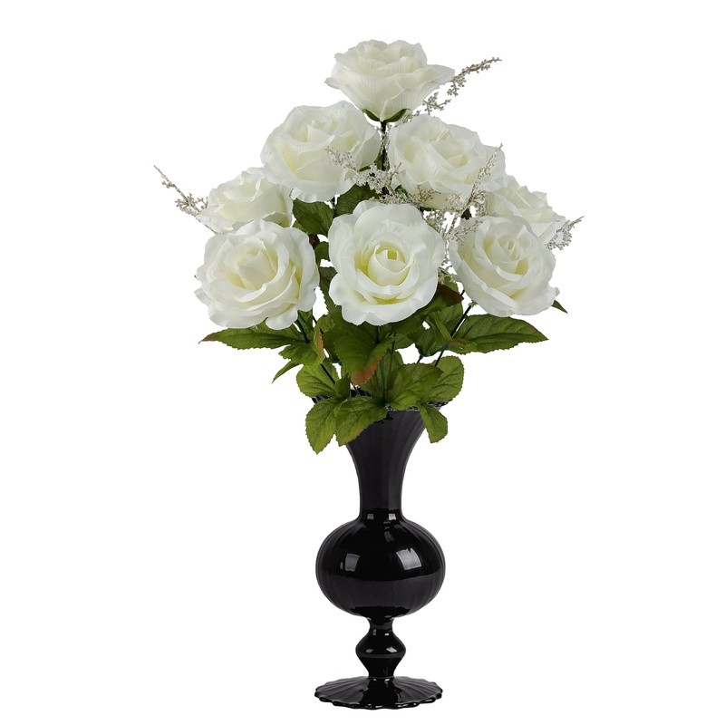 Artificial Rose Bush 17.5 Inch White Faux Flower Arrangement Home Decor Indoor