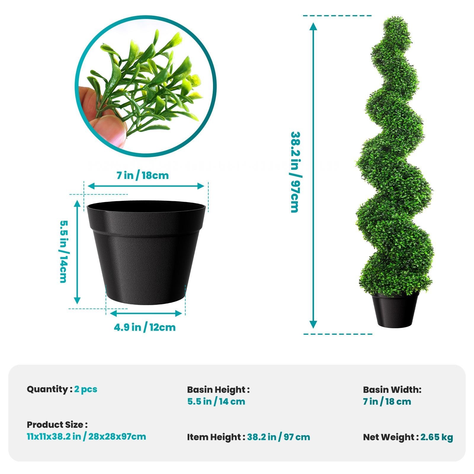 2Pcs 3.2′ Artificial Topiary Tree Faux Plant w/ Extra Leaves Home & Office Decor