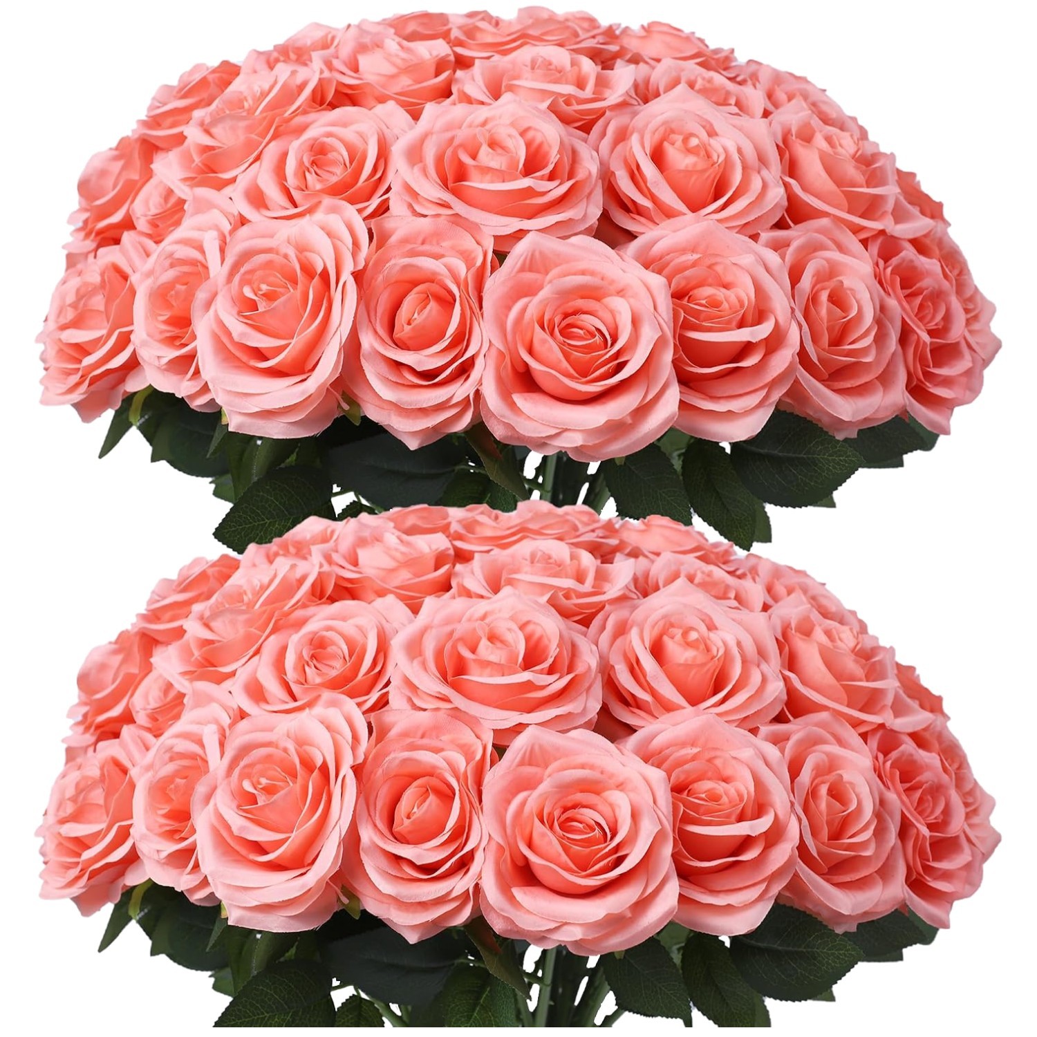 Realistic Coral Peach Roses – 50pcs Silk Flowers for Decor
