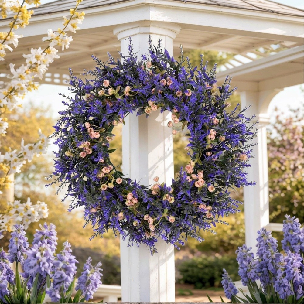 35cm Lavender Wreath Artificial Purple Floral Decor for Door Home Office