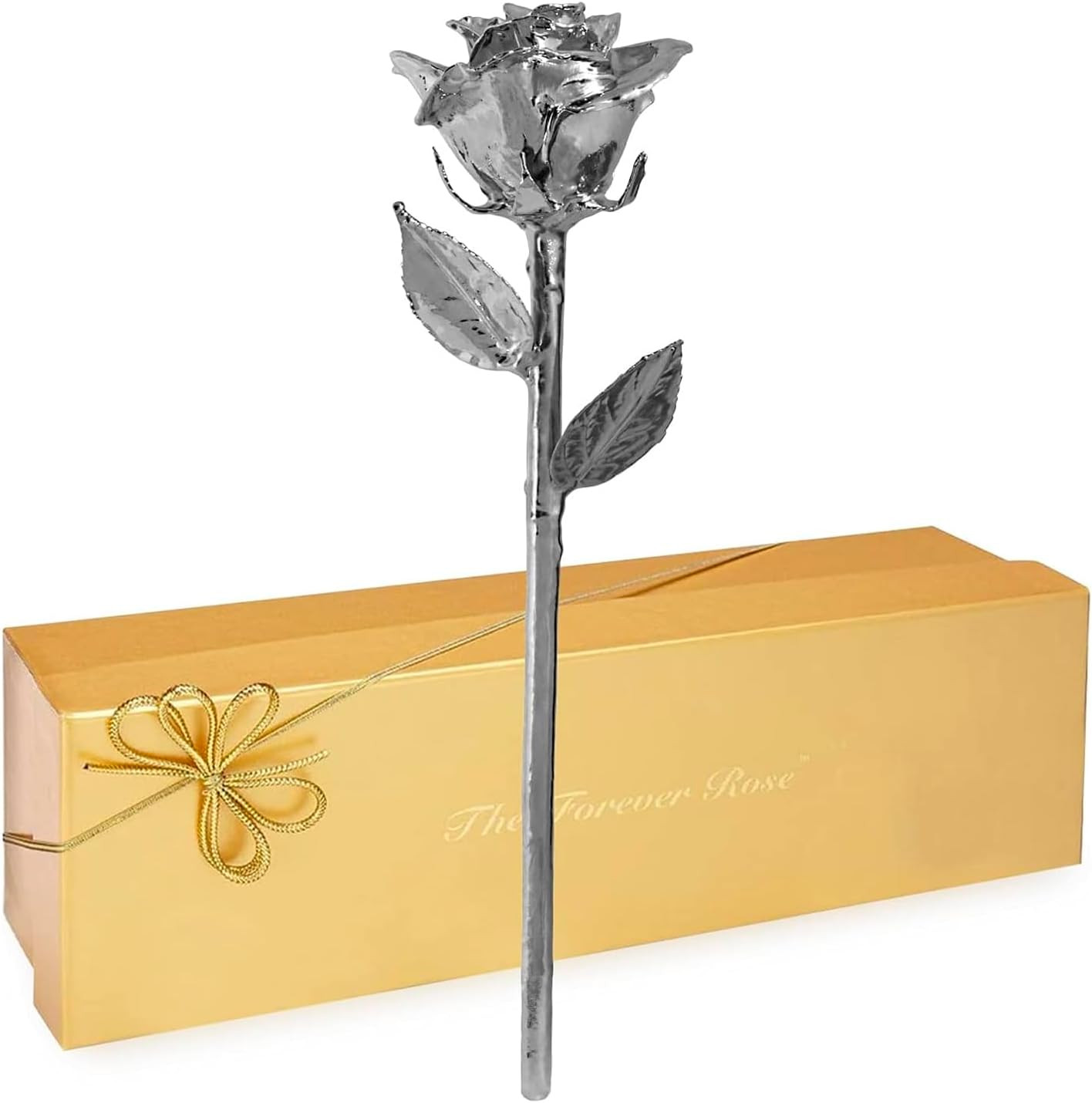 Real Rose Dipped in Platinum, Luxury Gold Gift Box | Handcrafted Preserved Rose,