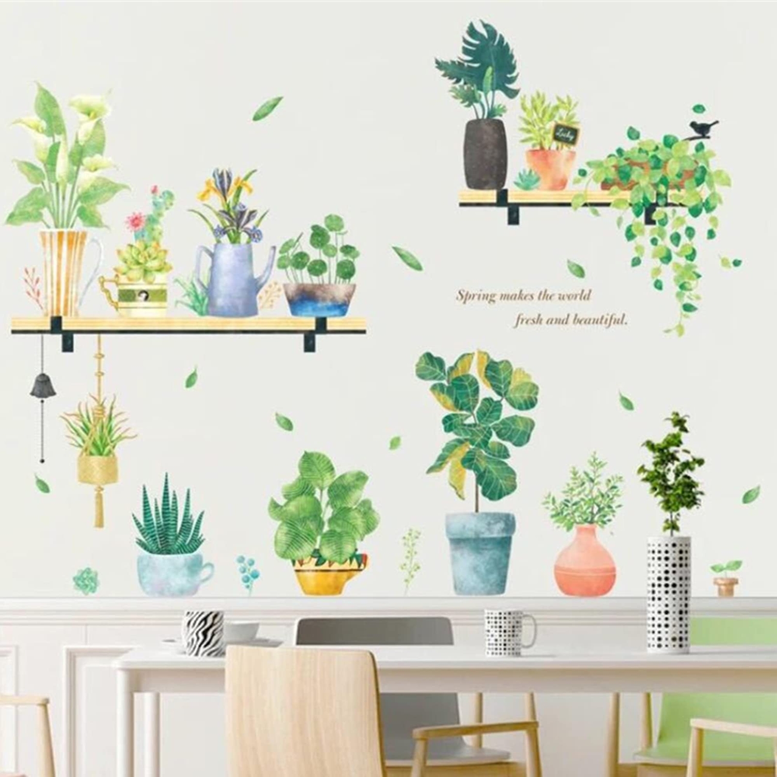 ROFARSO 42.9” x 40.2” Shelves Nature Green Potted Tropical Plants Leaves PV…