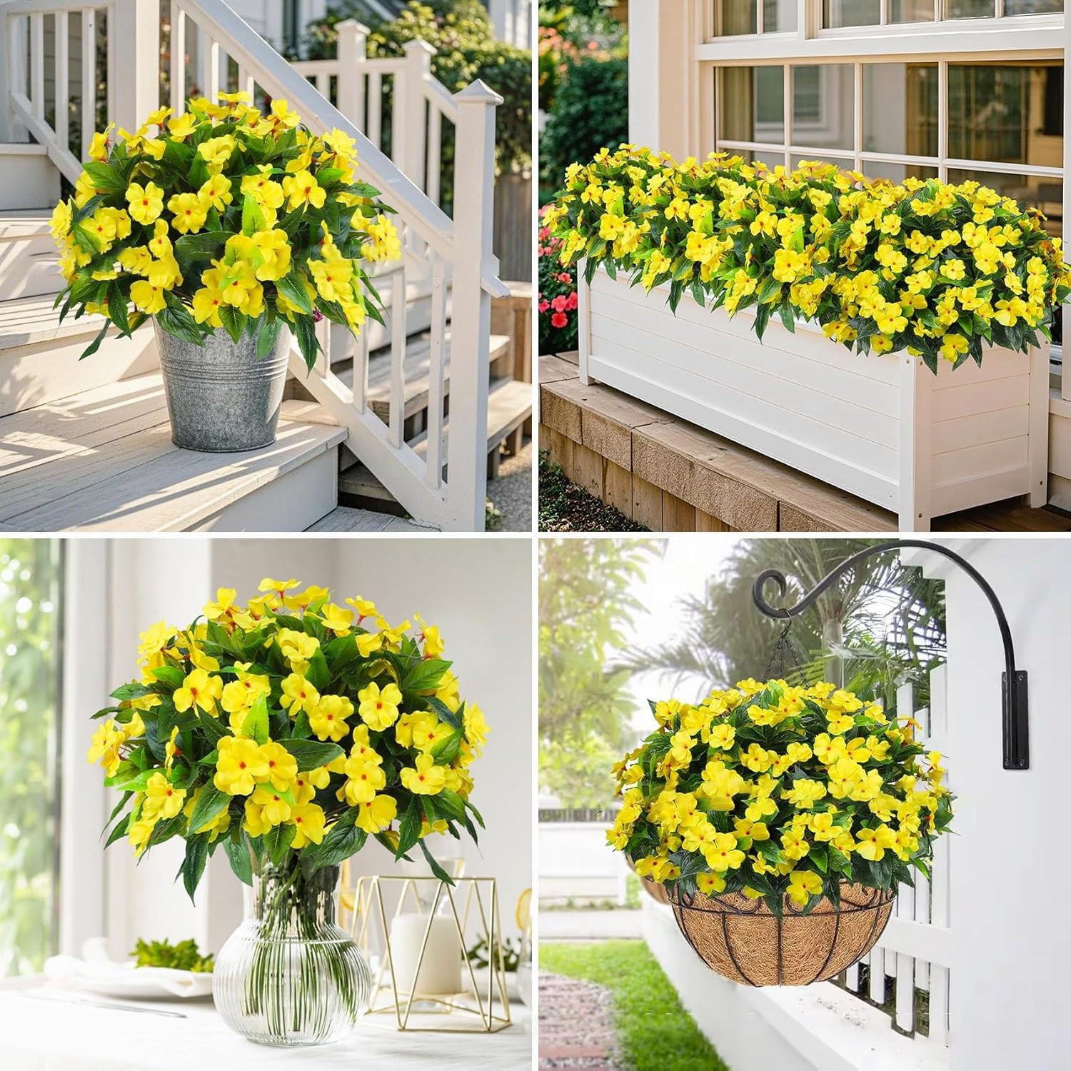 4 Pcs Artificial Impatiens Fake Flowers Bouquet for Outdoor Decor UV Resistan…