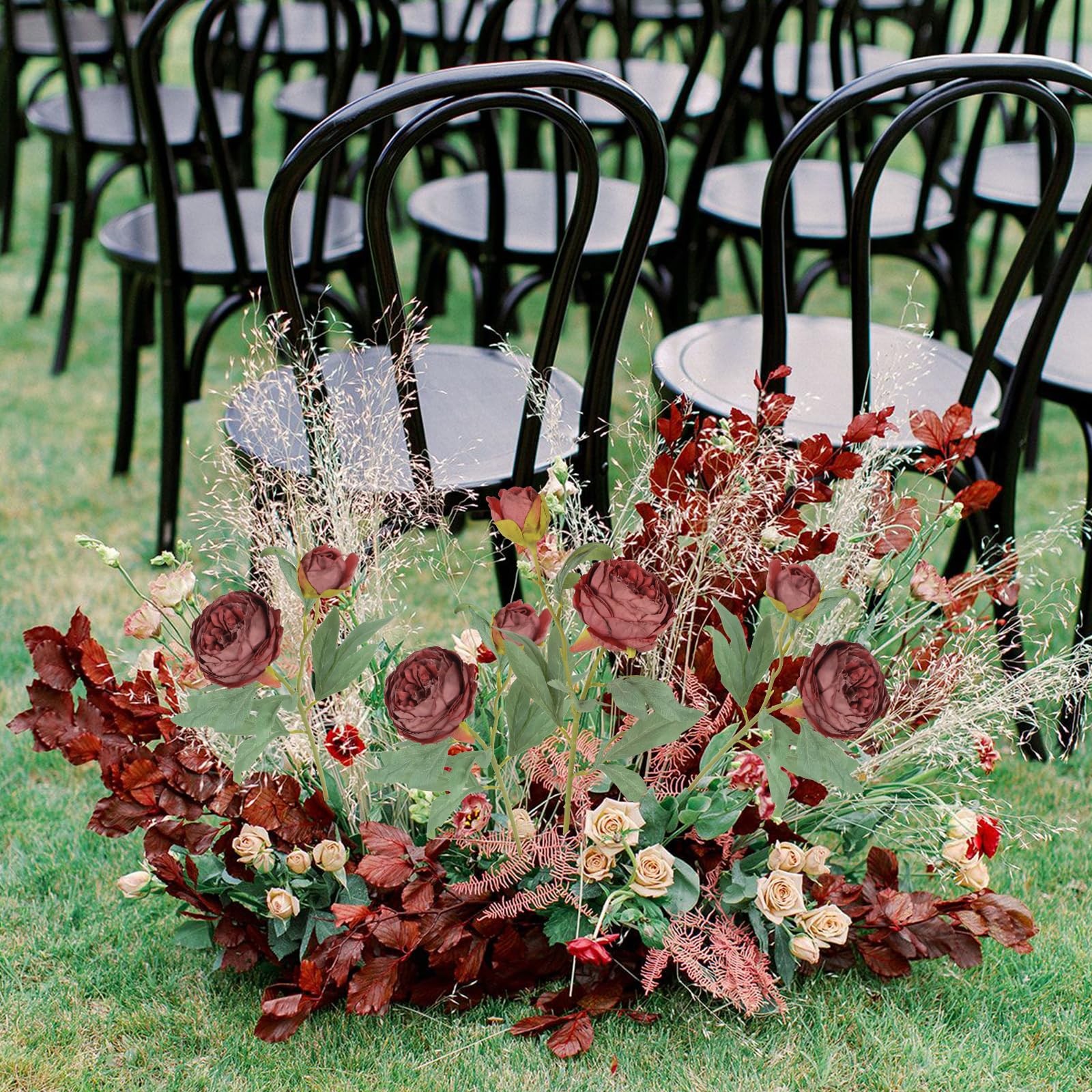 Dark Red Roses Artificial Flowers 5PCS Vintage Fake Roses with Long Stems 26″…