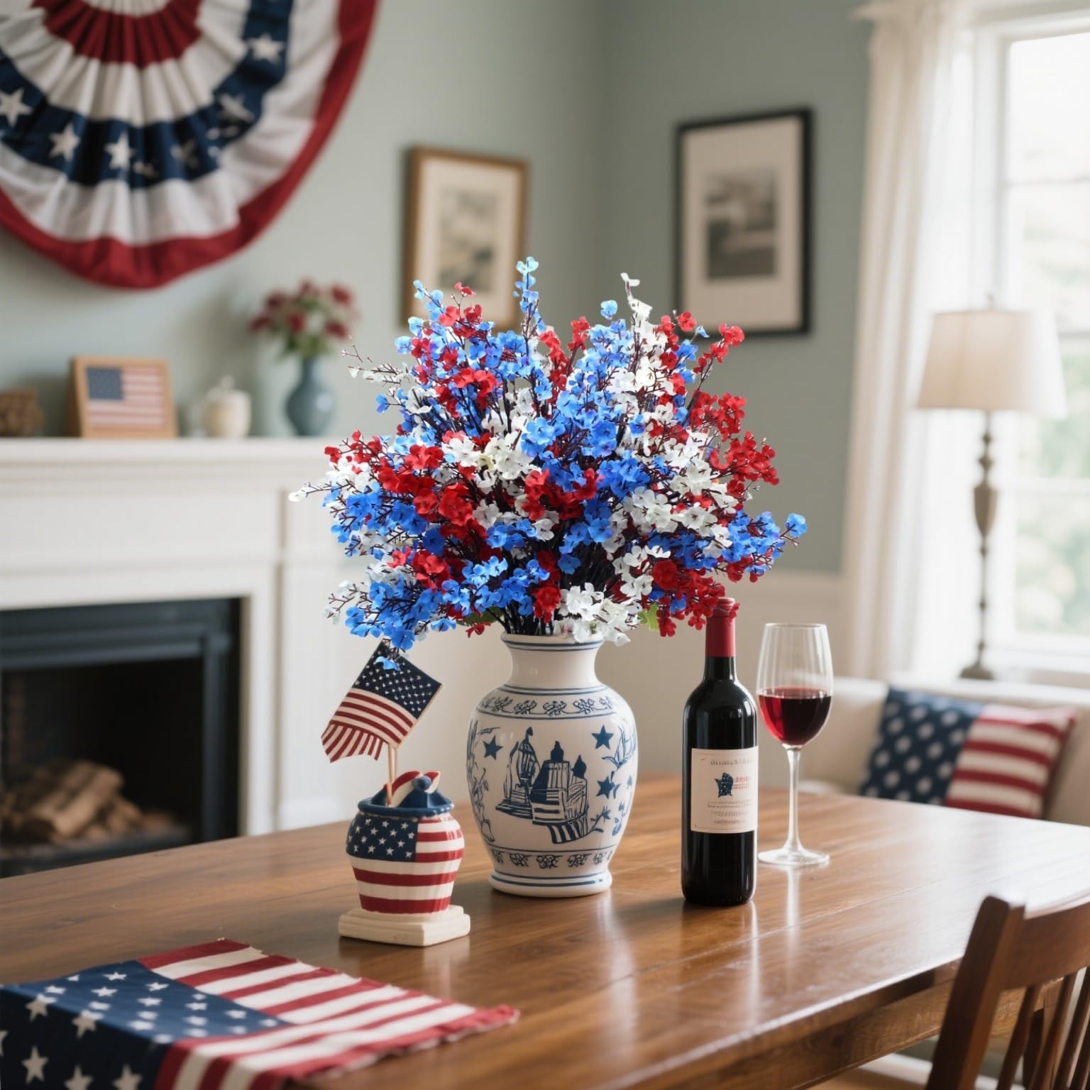 DoubleWood 4 of July Decor Artificial Flowers Indoor, 10PCS Red White and Blu…