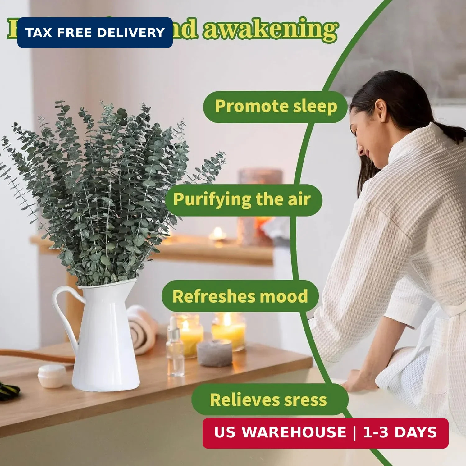 11 PCS Real Dried Eucalyptus Stem for Shower & Bathroom Decor – 17” Large Natur