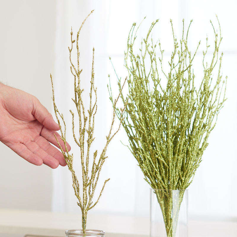 Package of 12 Green Glittery Artificial 22″ Twig Branches