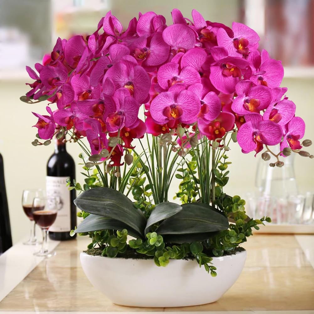 ICBOX 38 Inch Purple Artificial Orchids 6 PCS Faux Velvet Flowers Stem
