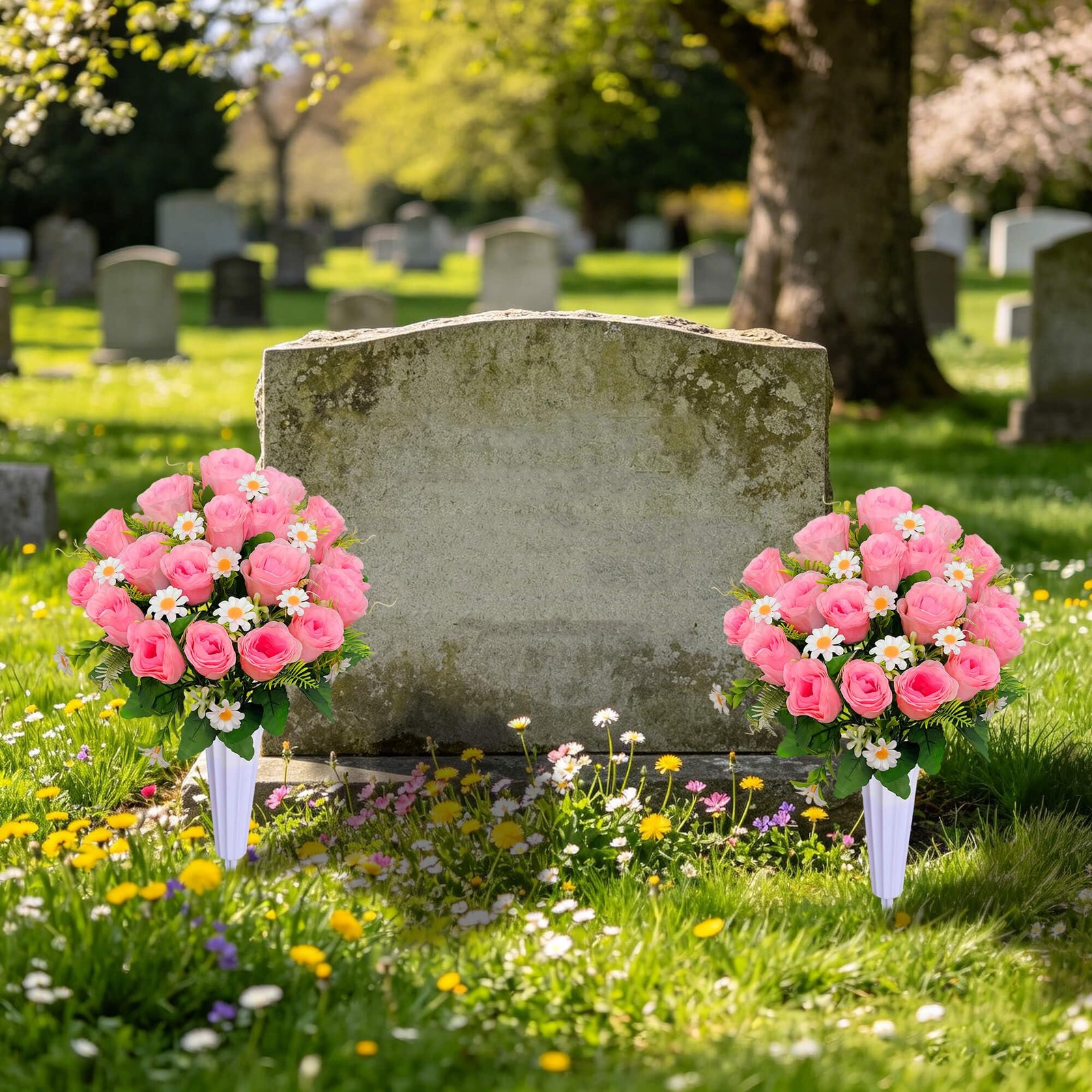 Artificial Cemetery Flowers, Memorial Grave Decorations Roses – 2 Bouquets & …