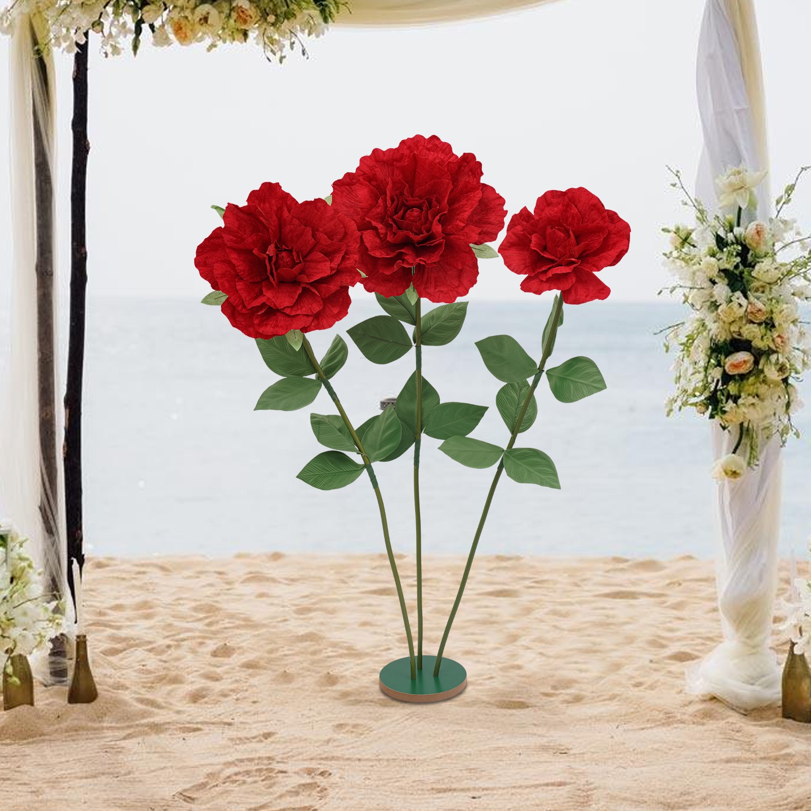 Red Rose Artificial Flower Decoration Giant Artificial Flowers with Round Base