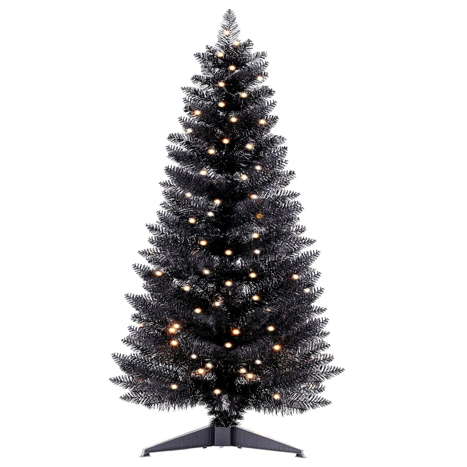 4ft Lighted Halloween Black Christmas Tree Artificial Christmas Tree with Lig…