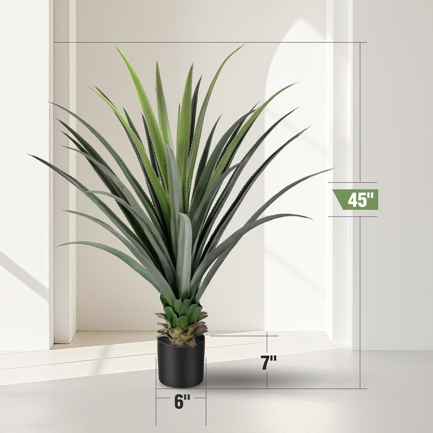 Agave Plant Artificial with 30 Leaves, Set of Faux Spiked Agave Plants, 4ft 1