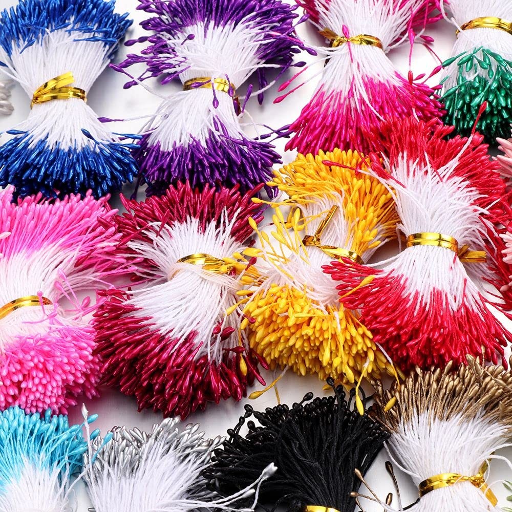 3200PCS Artificial Matte Flower Stamen 8 Colors Mini Double Heads Pistil DIY
