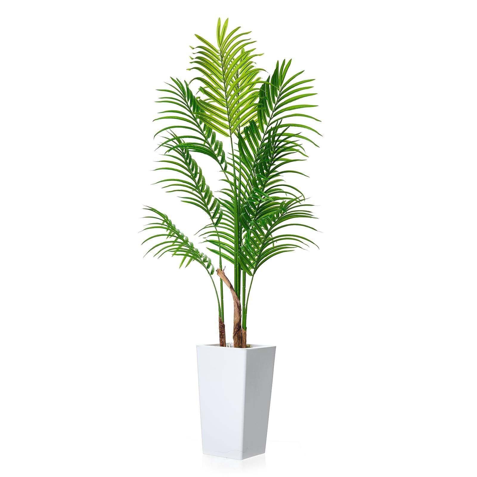 4.8FT Artificial Palm Tree in White Tall Planter, Realistic Indoor Faux Plant