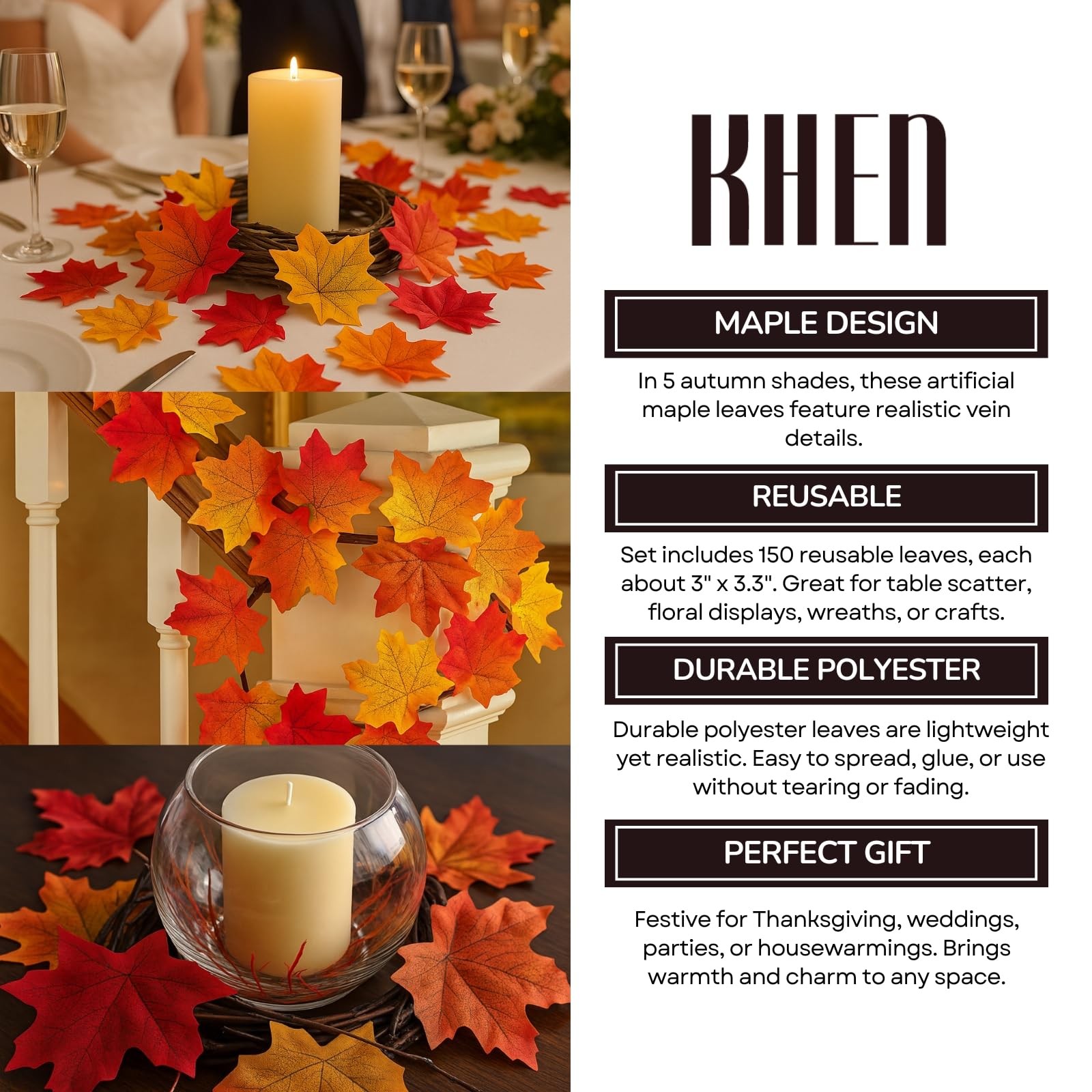 Artificial Maple Leaves 6 Colors Fall 150 PCS Winter, Summer Autumn Leaf Deco…