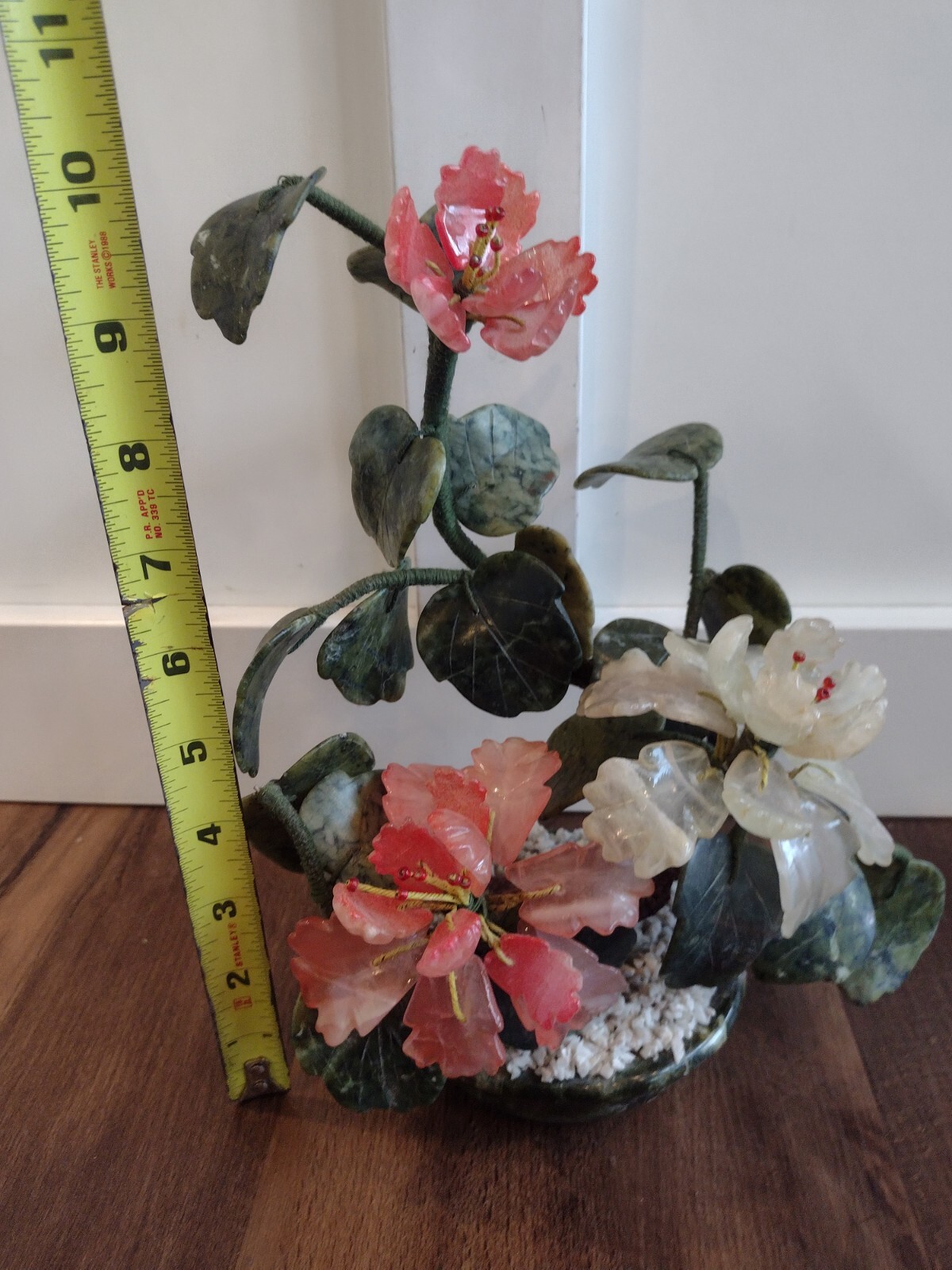 Vintage Bonsai Blossom Flower Tree Jade Agate Quartz Stone Glass Gorgeous 10″