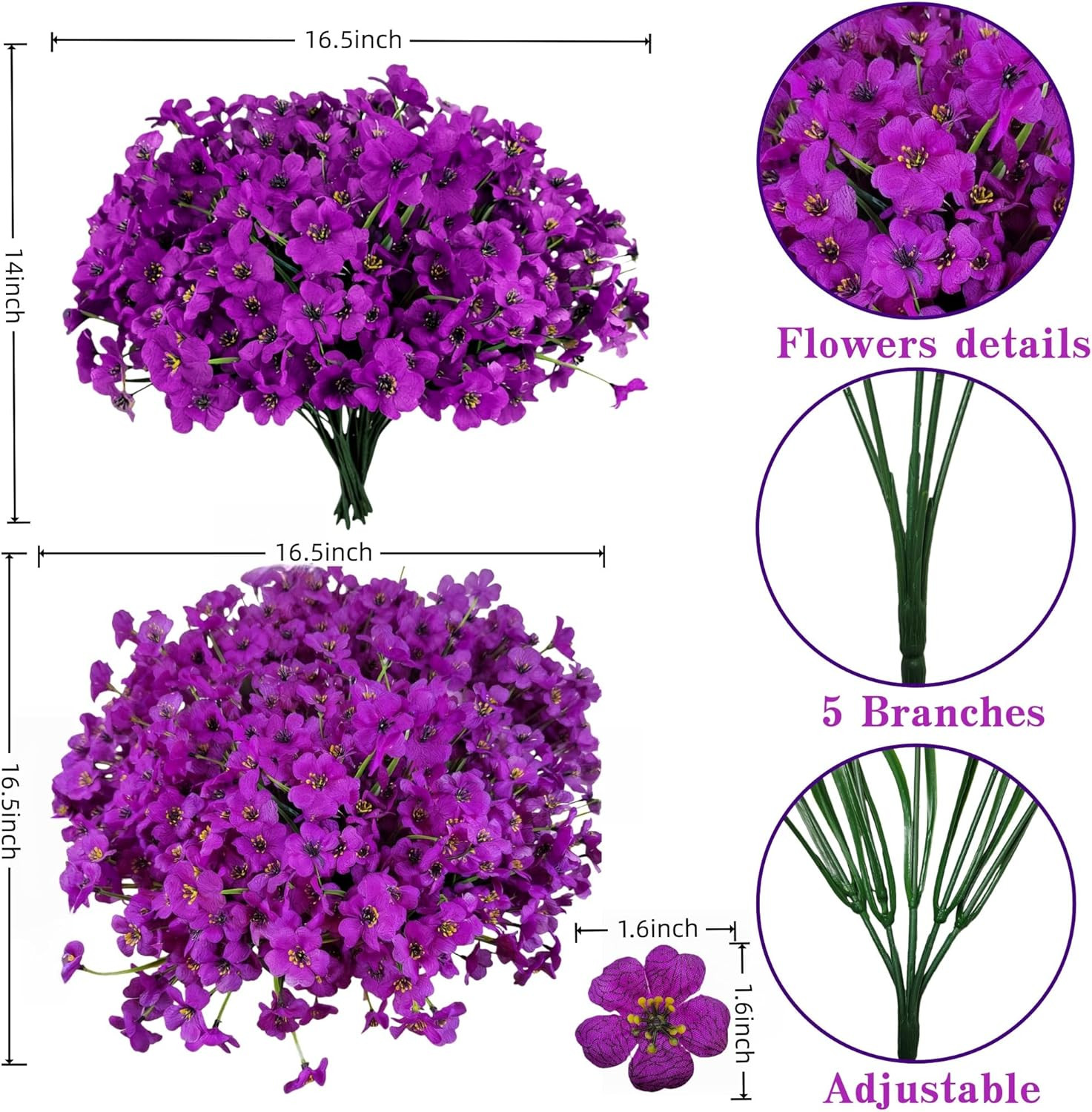 Geegoods Artificial Mums Flowers for Outdoors, 16 Bundles UV Resistant Fake Plas