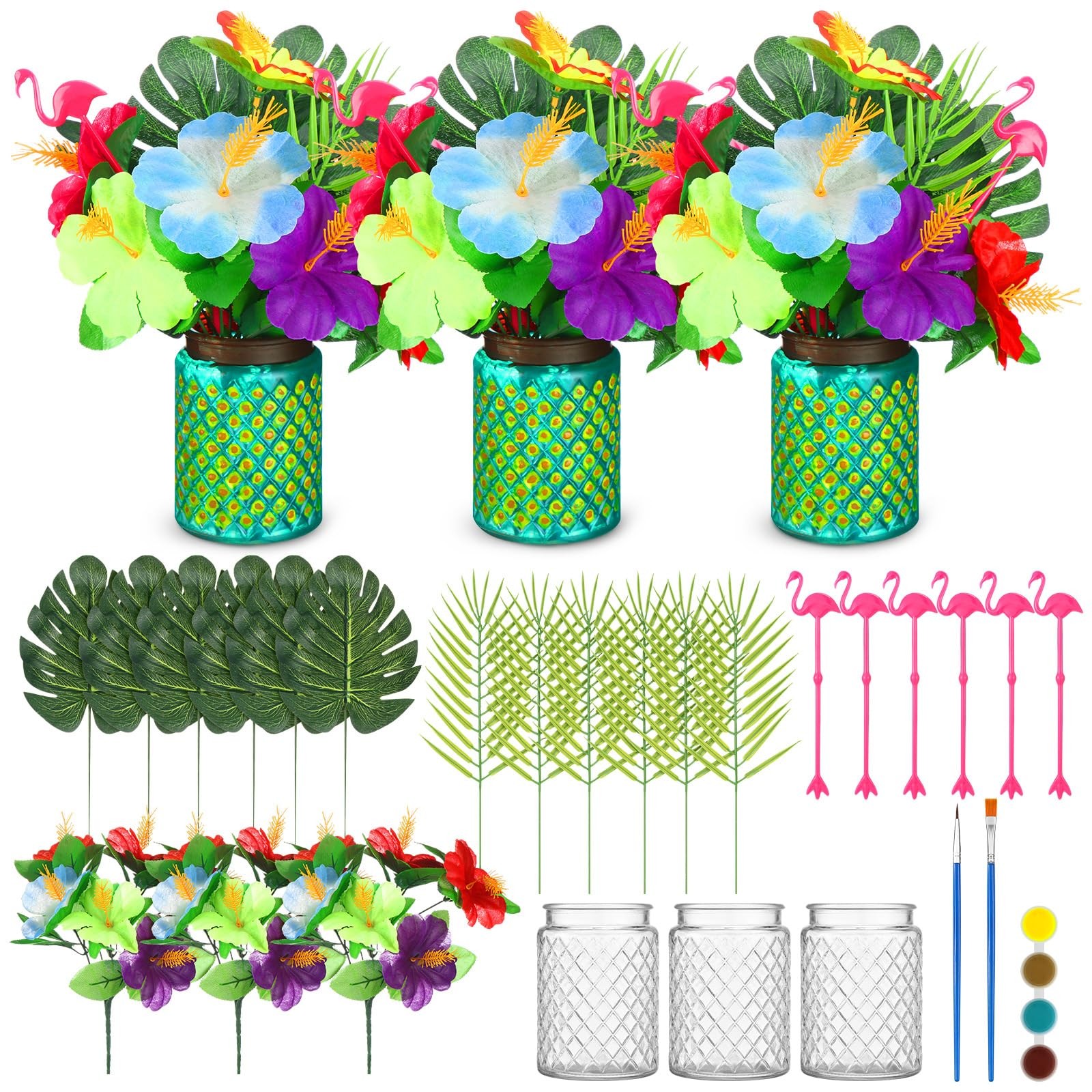 38 Pcs Tropical Mason Jars Centerpieces Hawaiian Artificial Hibiscus Flowers …