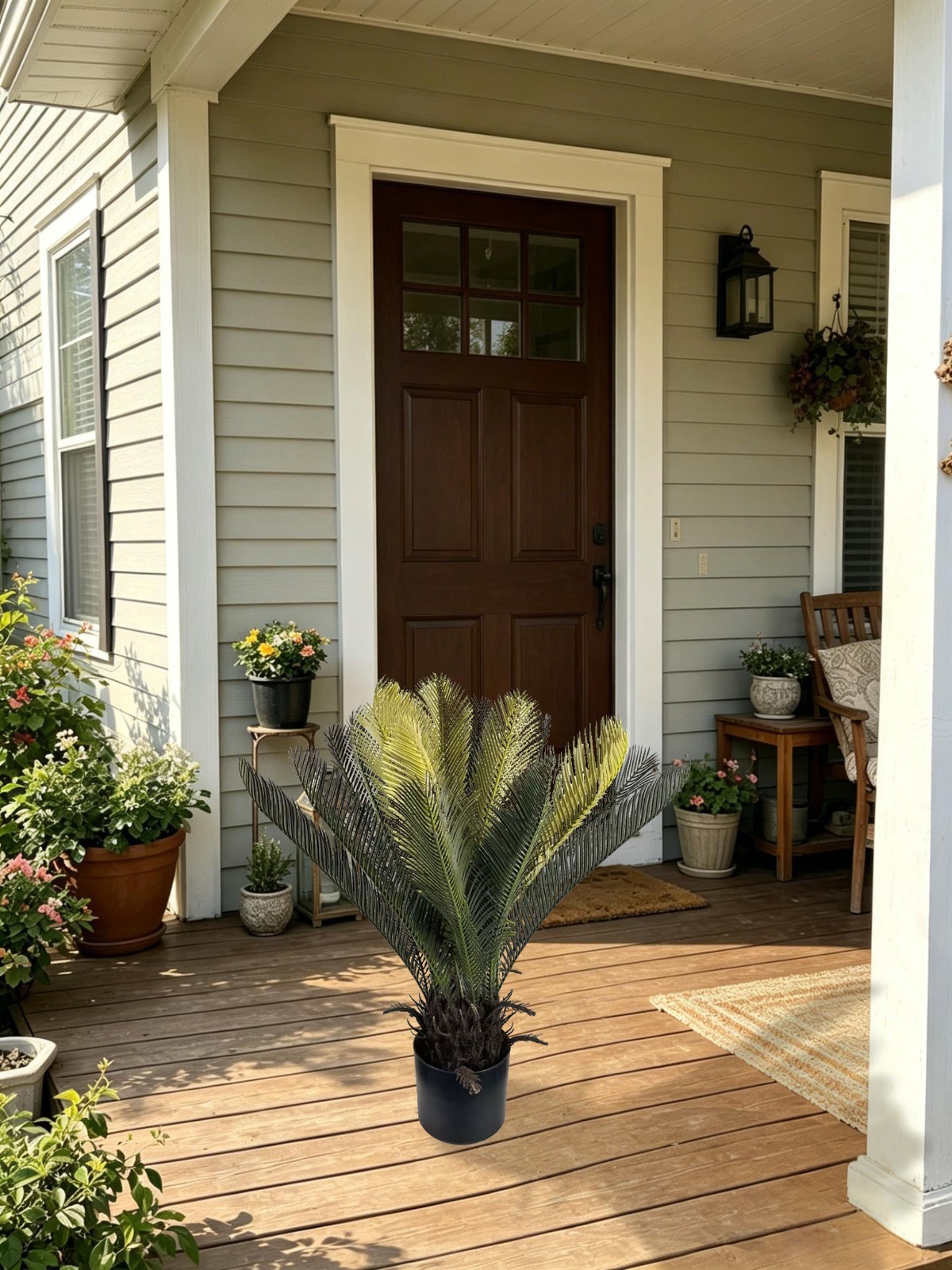 2Pack 70cm Artificial Sago Palm Cycas Plant Potted Lifelike Cycad for Home Decor