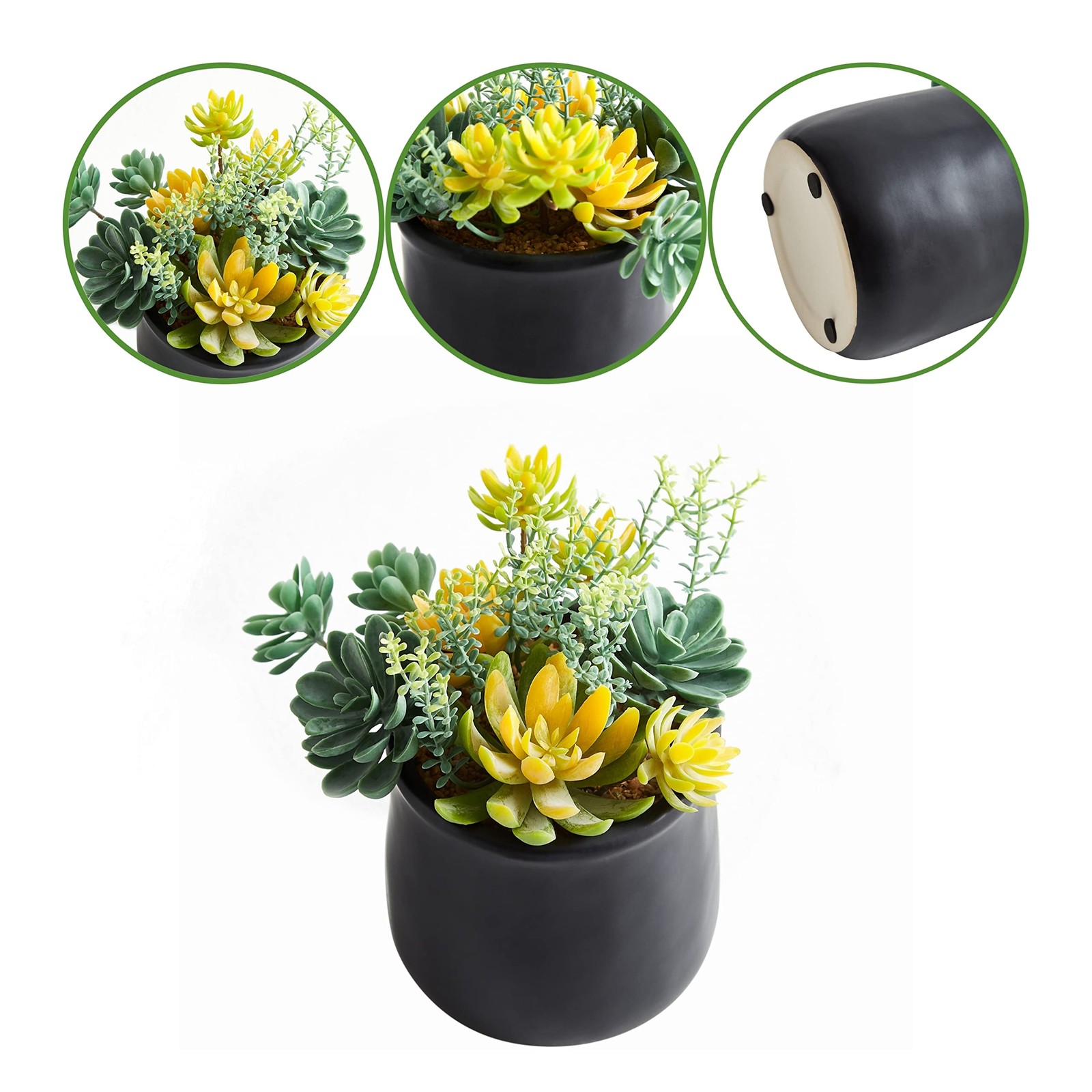 Artificial Succulents in Ceramic Pots 2 Pcs Large Fake Plants Matte Black Dec…