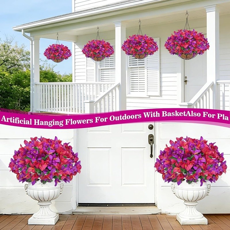 Artificial Hanging Bougainvillea Plant Basket Lifelike Indoor Outdoor Decor New