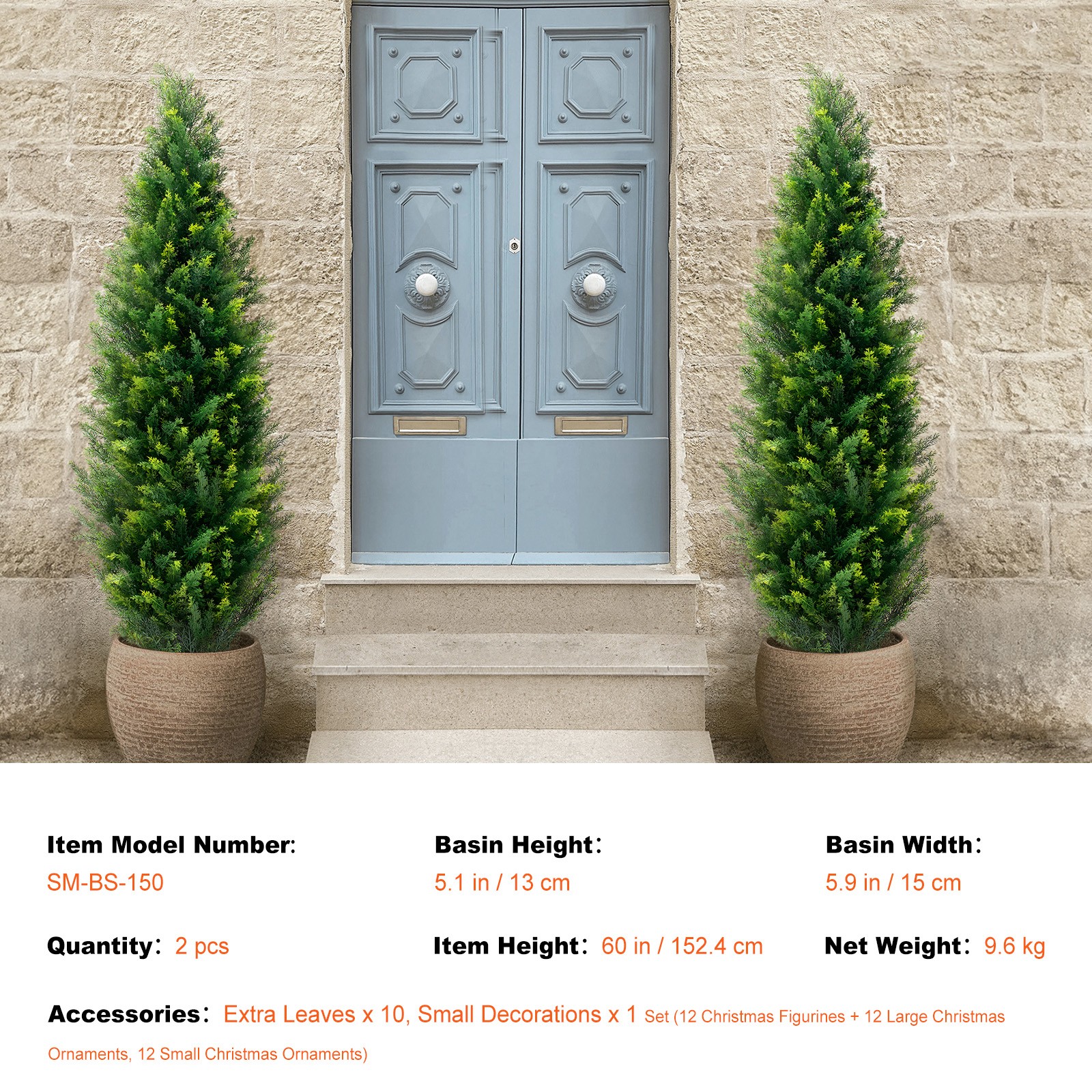 Uimoso Set of 2 Artificial 5′ Cedar Trees for Indoor and Outdoor Decoration