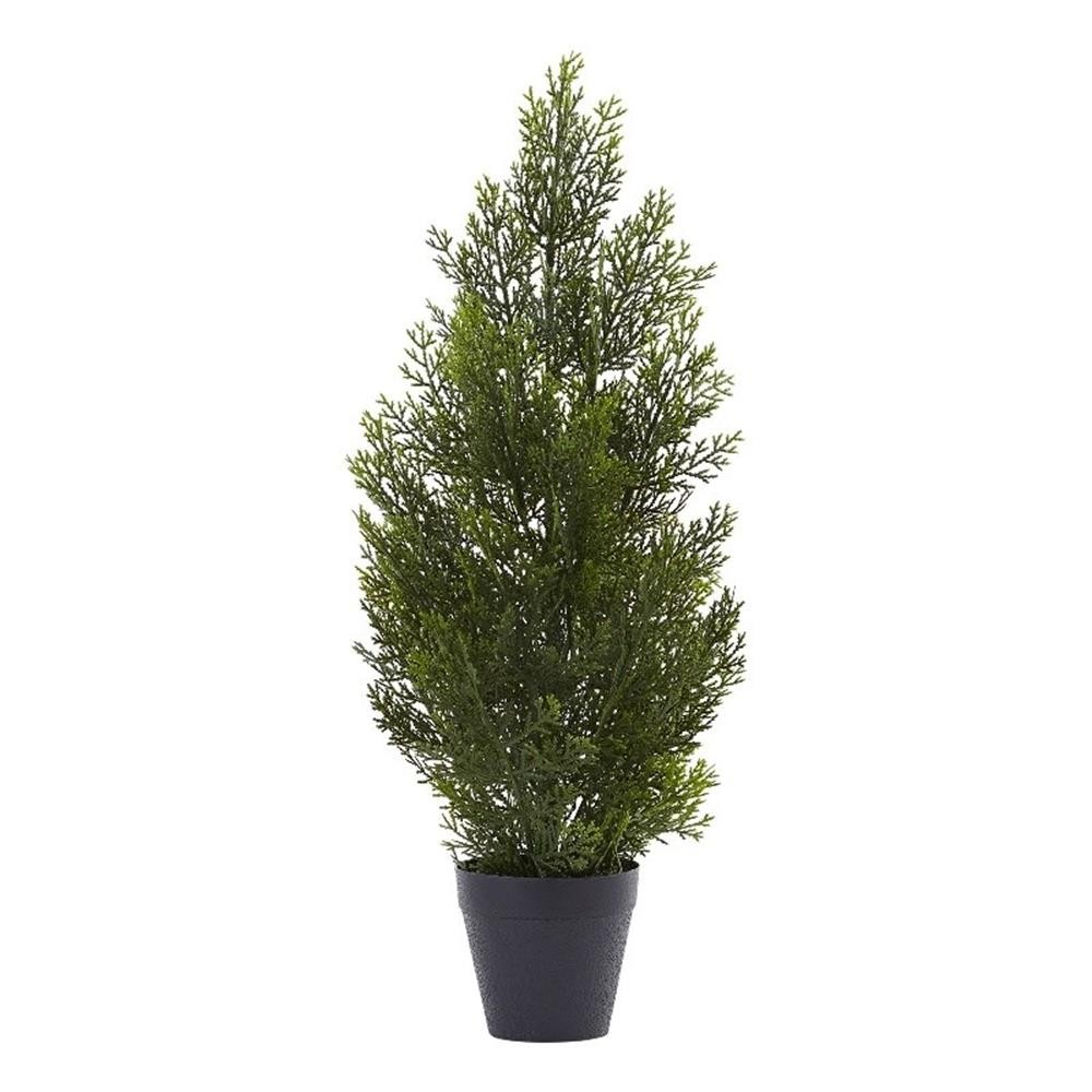 Nearly Natural Indoor/Outdoor 24″ Mini Cedar Pine Tree in Green/Black