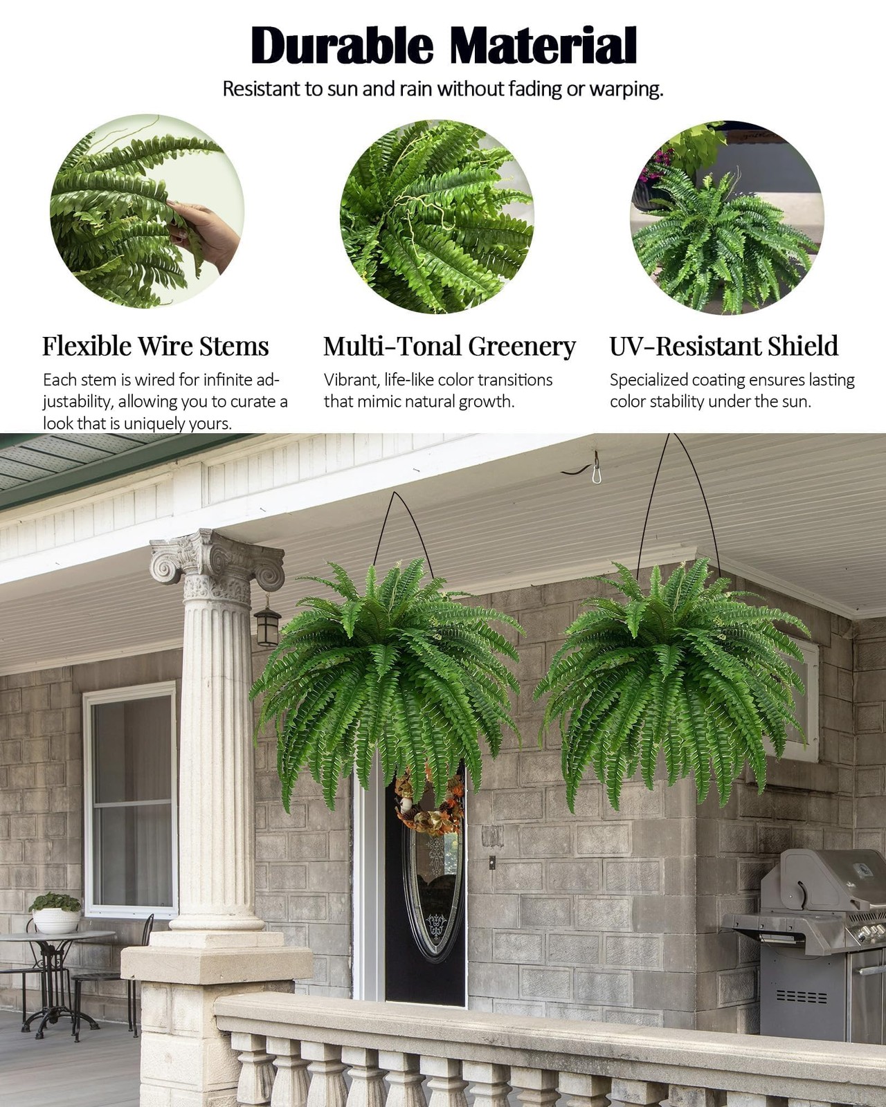 GYERB 48″ Large Artificial Boston Fern Plants for Outdoor Indoor, Fake Ferns …