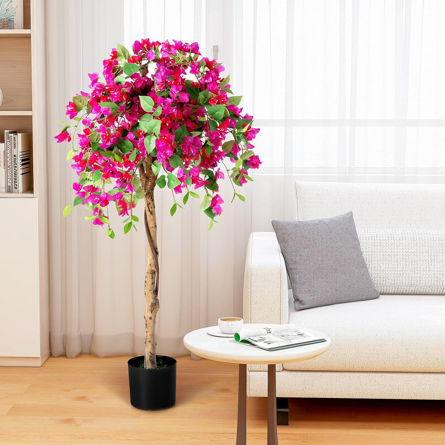 4.5FT Bougainvillea Artificial Tree, Tall Fake Floor Plant for Indoor Outdoor Dé