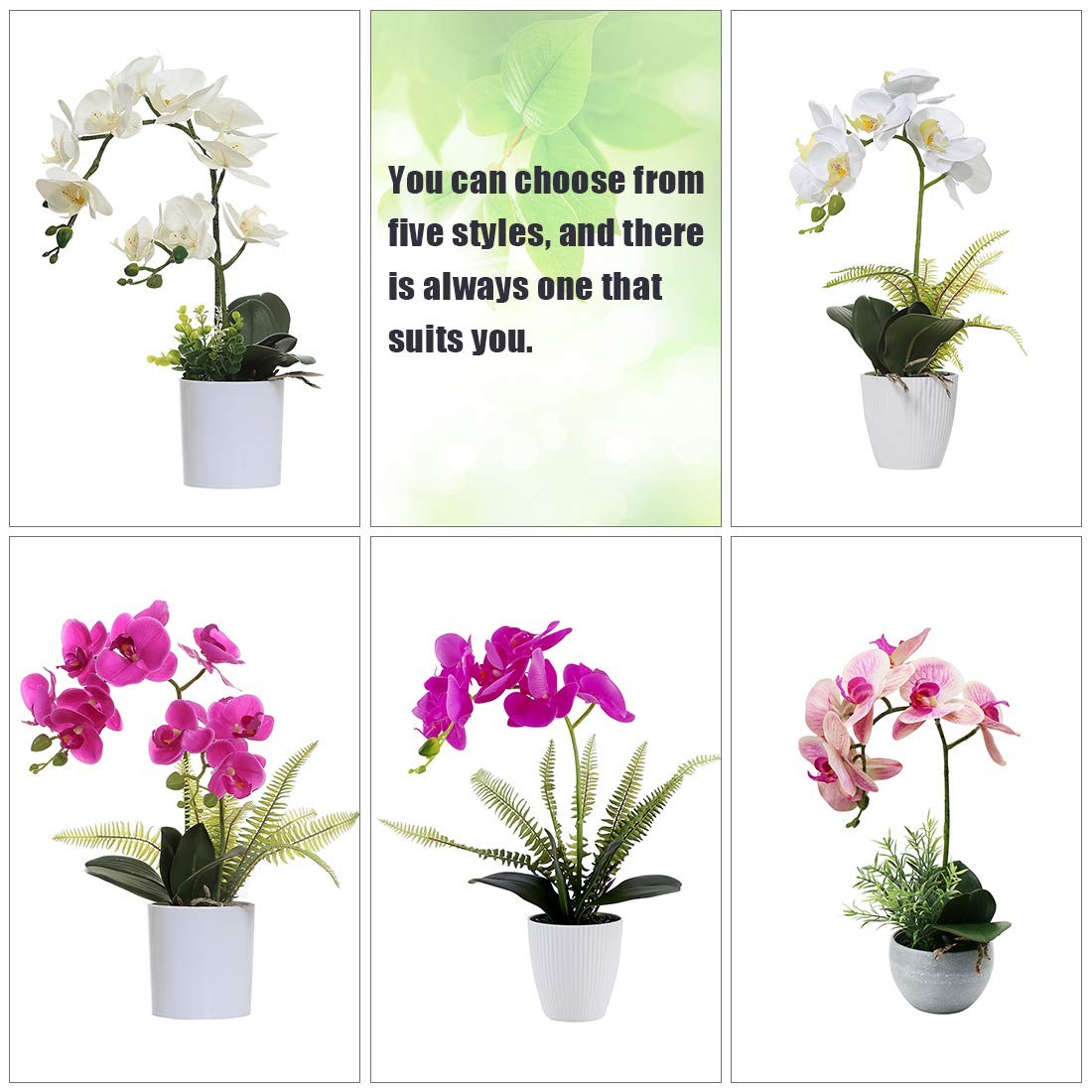 Omygarden White Orchid Artificial Flowers in Pot, Fake Plastic Orchid Flowers, D