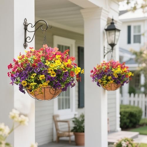 Artificial Hanging Flower Basket Silk Daisies Eucalyptus UV Resistant Outdoor