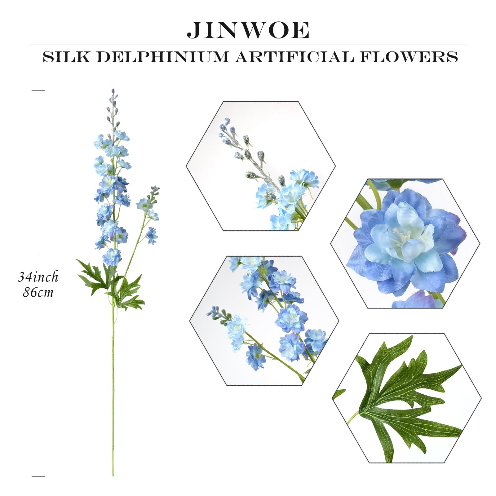 Blue Delphinium Artificial Flowers 34” Silk Flowers for Tall Floor Vase